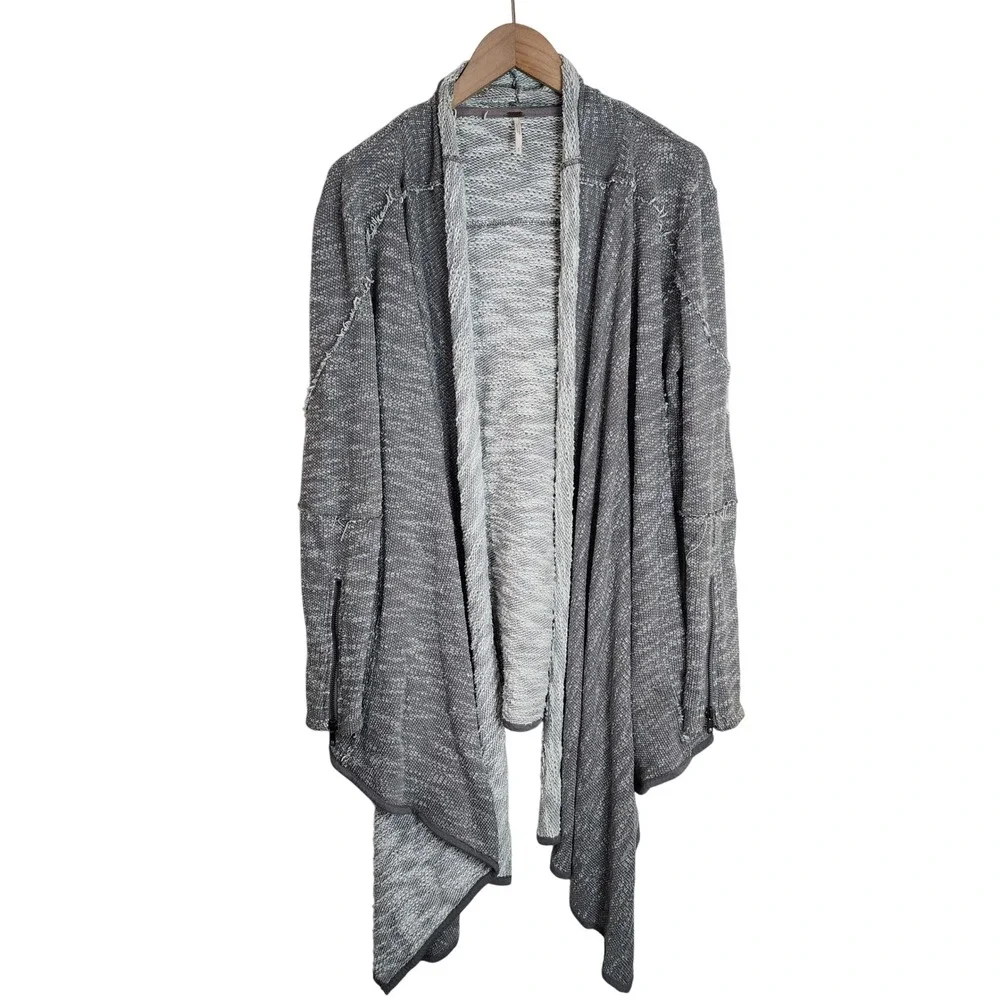 Free People Sweater Cardigan Women's Small Oversized‎ Open Front Knit Top Grey